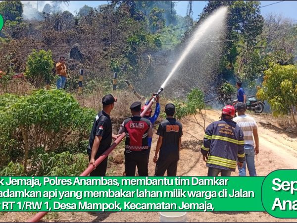 Gerak Cepat! Polsek Jemaja dan Damkar Jinakkan Kebakaran Lahan di Desa Mampok