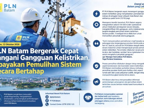 PLN Batam Bergerak Cepat Tangani Gangguan Kelistrikan, Upayakan Pemulihan Sistem Secara Bertahap